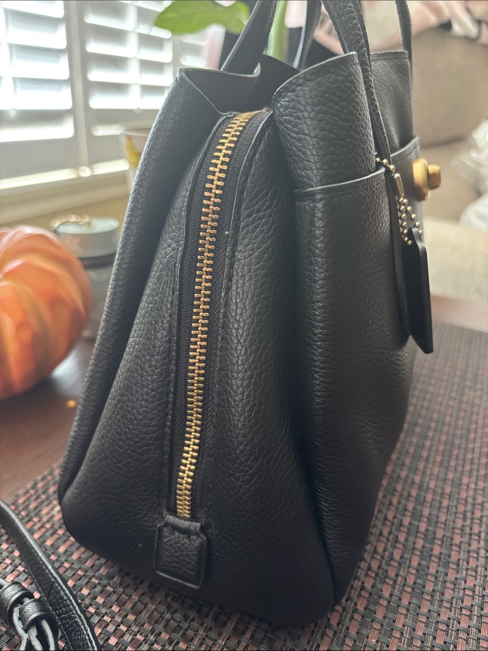 Coach Lora 30 in Black Pebbled Leather with Gold Hardware - Picture 4 of 14